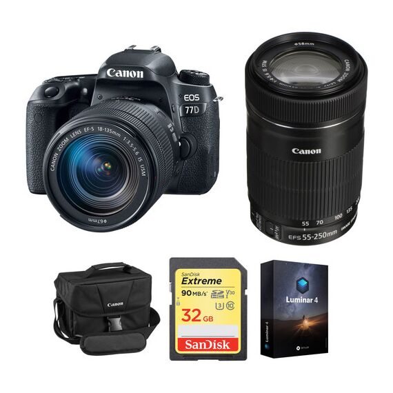 Canon EOS 77D DSLR Camera with 18-135mm USM and 55-250mm Lenses