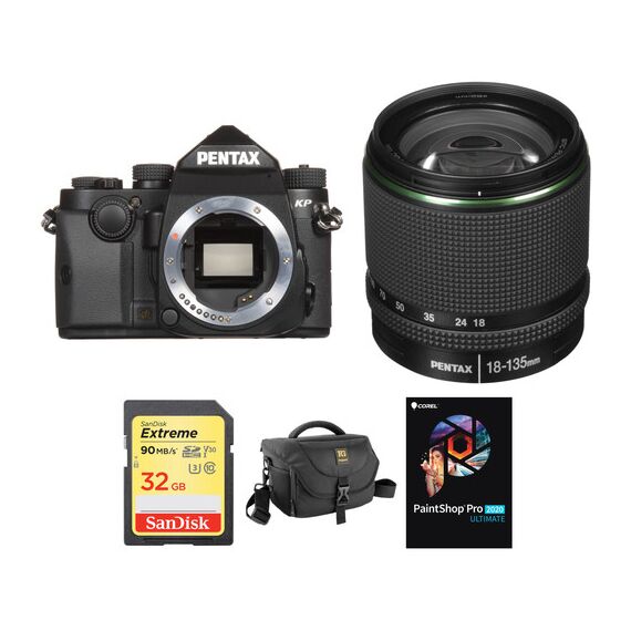 Pentax KP DSLR Camera with 18-135mm Lens and Accessories Kit (Black)