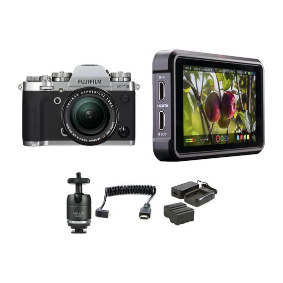 FUJIFILM X-T3 Mirrorless Digital Camera with 18-55mm Lens and Ninja V Kit (Silver)
