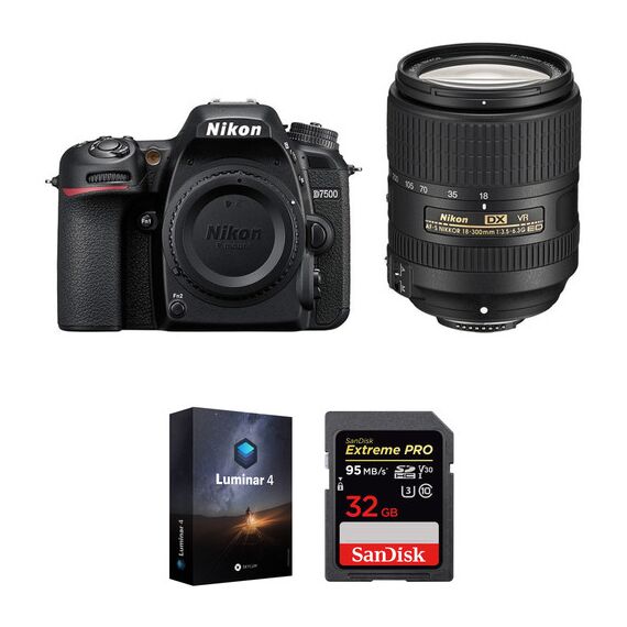 Nikon D7500 DSLR Camera with 18-300mm Lens and Software Kit