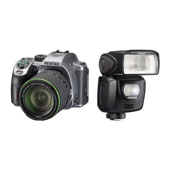 Pentax K-70 DSLR Camera with 18-135mm Lens and AF360FGZ II Flash Kit (Silver)