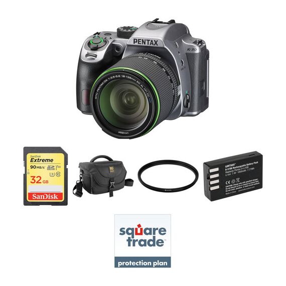 Pentax K-70 DSLR Camera with 18-135mm Lens Deluxe Kit (Silver)