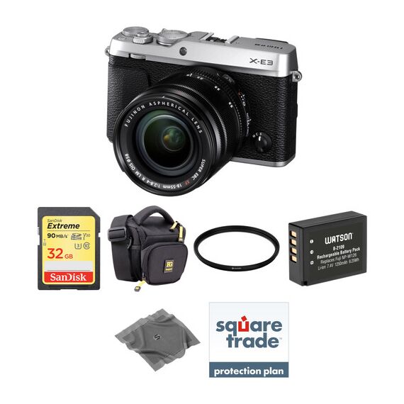 FUJIFILM X-E3 Mirrorless Digital Camera with 18-55mm Lens Deluxe Kit (Silver)