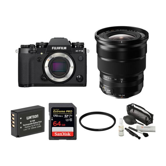 FUJIFILM X-T3 Mirrorless Digital Camera with 10-24mm Lens and Accessories Kit (Black)