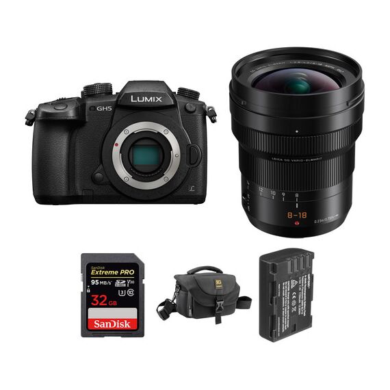 Panasonic Lumix DC-GH5 Mirrorless Micro Four Thirds Digital Camera with 8-18mm Lens and Accessories Kit