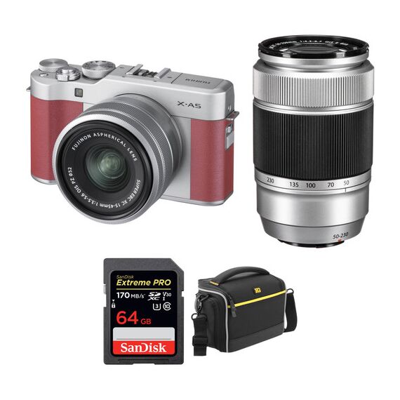FUJIFILM X-A5 Mirrorless Digital Camera with 15-45mm and 50-230mm Lenses Accessory Kit (Pink)
