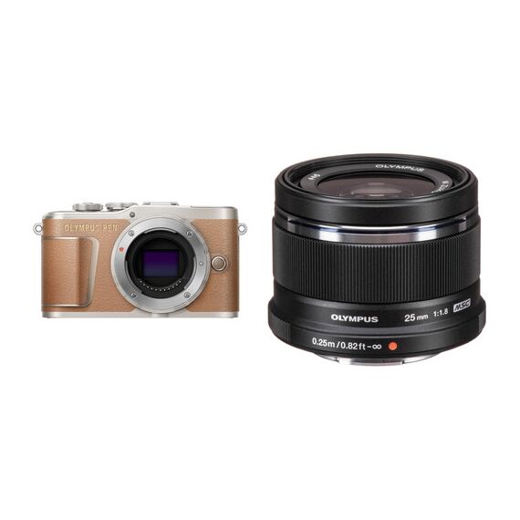 Olympus PEN E-PL9 Mirrorless Digital Camera with 25mm f/1.8 Lens Kit (Brown Camera/Black Lens)