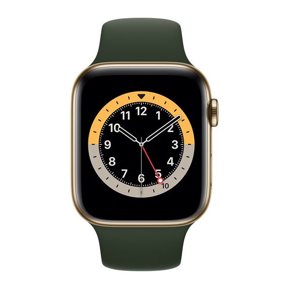 Apple Watch Series 6 (GPS + Cellular, 40mm, Gold Stainless Steel, Cyprus Green Sport Band)