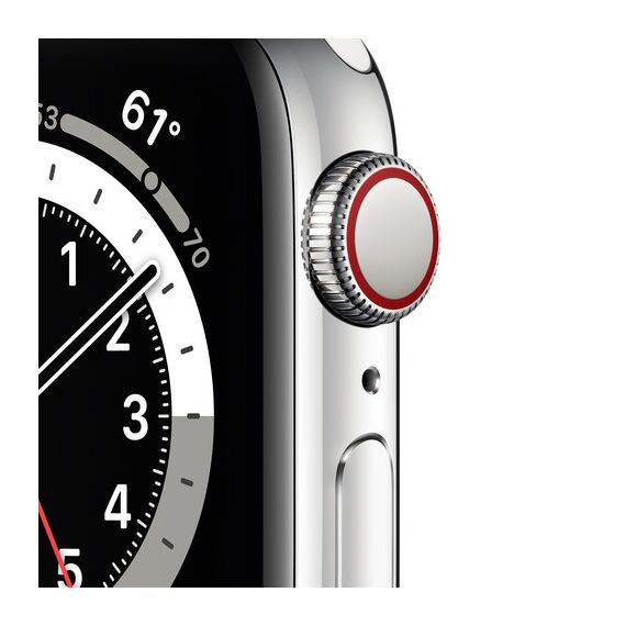 Apple Watch Series 6 (GPS + Cellular, 40mm, Silver Stainless Steel, White Sport Band)