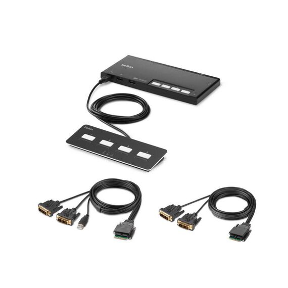 Belkin 4-Port Dual Head DVI Modular Secure KVM Switch PP4.0 W/Remote