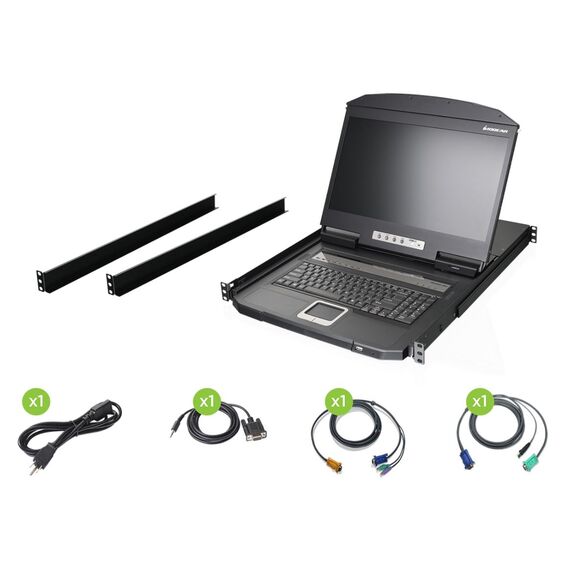 Iogear Widescreen Short Depth 8-Port LCD KVM Switch w/8x USB KVM cables
