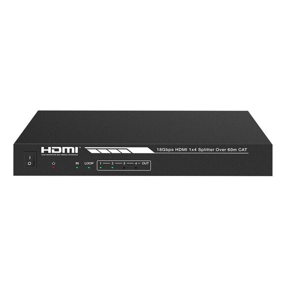 Monoprice Blackbird 4K HDMI 2.0 1x4 Splitter Extender --Complete Solution Kit-- 18Gbps_ HDR_ 4K@60Hz_ YCbCr 4:4:4_ HDCP 2.2_ Cat6/6a/7 with IR_ Loop Out_ EDID_ POC with 4 Receivers_ 60m_ 197ft, 2 image