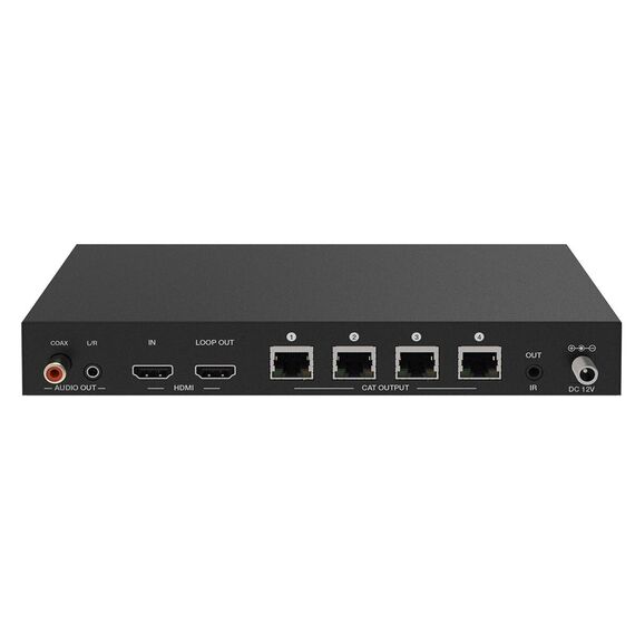 Monoprice Blackbird 4K HDMI 2.0 1x4 Splitter Extender --Complete Solution Kit-- 18Gbps_ HDR_ 4K@60Hz_ YCbCr 4:4:4_ HDCP 2.2_ Cat6/6a/7 with IR_ Loop Out_ EDID_ POC with 4 Receivers_ 60m_ 197ft, 4 image