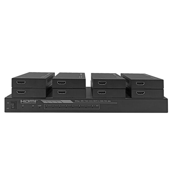 Monoprice Blackbird 4K HDMI 2.0 1x8 Splitter Extender Complete Solution Kit-- 18Gbps_ HDR_ 4K60Hz_ YCbCr 4:4:4_ HDCP 2.2_ Cat6/6a/7 with IR_ Loop Out EDID_ POC with 8 Receivers_ 60m, 3 image