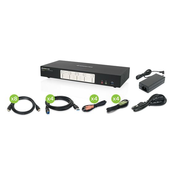 Iogear 4-Port 4K Dual View KVMP Switch with HDMI Connection, USB 3.0 Hub, and Audio (TAA)