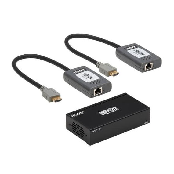 Tripp Lite 2-Port HDMI over Cat6 Extender Kit, Splitter/2x Pigtail Receivers - 4K 60 Hz, HDR, 4:4:4, PoC, 230 ft. (70.1 m), TAA
