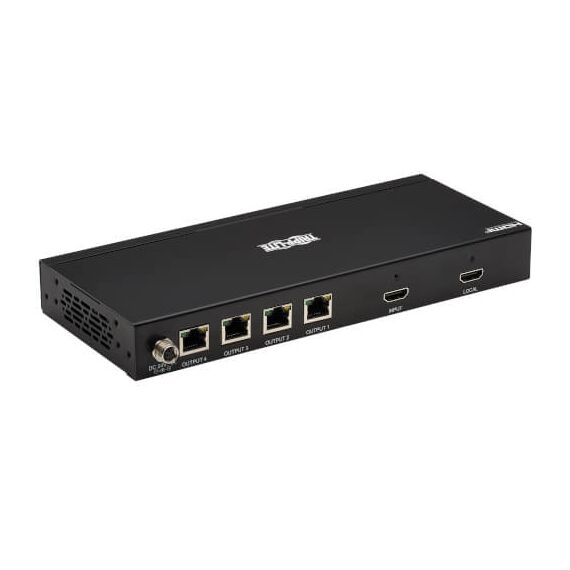 Tripp Lite 4-Port HDMI over Cat6 Extender Kit, Splitter/3x Pigtail Receivers - 4K 60 Hz, HDR, 4:4:4, PoC, 230 ft. (70.1 m), TAA, 3 image