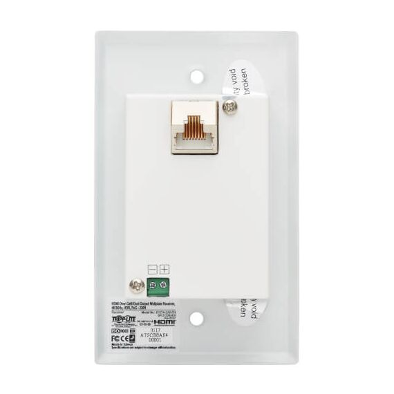 Tripp Lite 2-Port HDMI over Cat6 Receiver, Wall Plate - 4K 60 Hz, HDR, 4:4:4, PoC, HDCP 2.2, 230 ft. (70.1 m), TAA, 3 image
