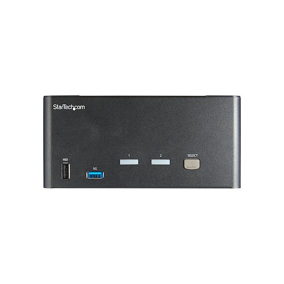 Startech 2 Port Triple Monitor DisplayPort KVM Switch with 2 Port USB 3.0 Hub 5Gbps - Hotkey/push button - UHD 4K 60Hz HDR10 DP 1.2 (3840x2160) - HDCP 2.2 - Front facing USB 3.0 Port, 4x USB HID - 2 or 7.1ch Audio - OS Independent - 2 Year Warranty - TAA, 2 image