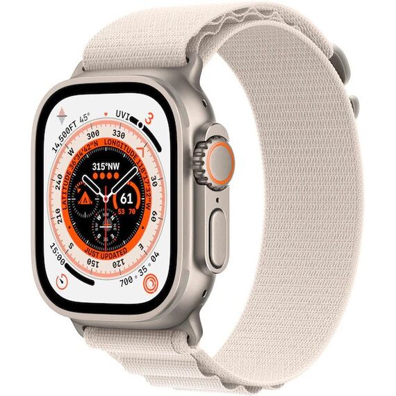 Apple Watch Ultra (GPS + Cellular) 49mm Titanium Case with Starlight Alpine Loop - Large - Titanium