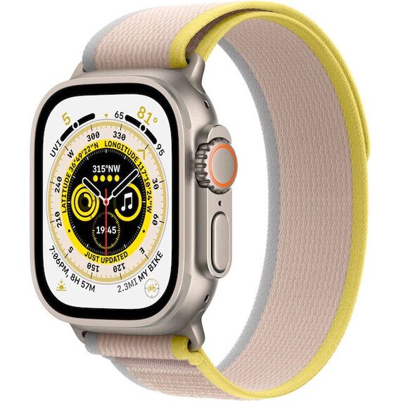 Apple Watch Ultra (GPS + Cellular) 49mm Titanium Case with Yellow/Beige Trail Loop - M/L - Titanium