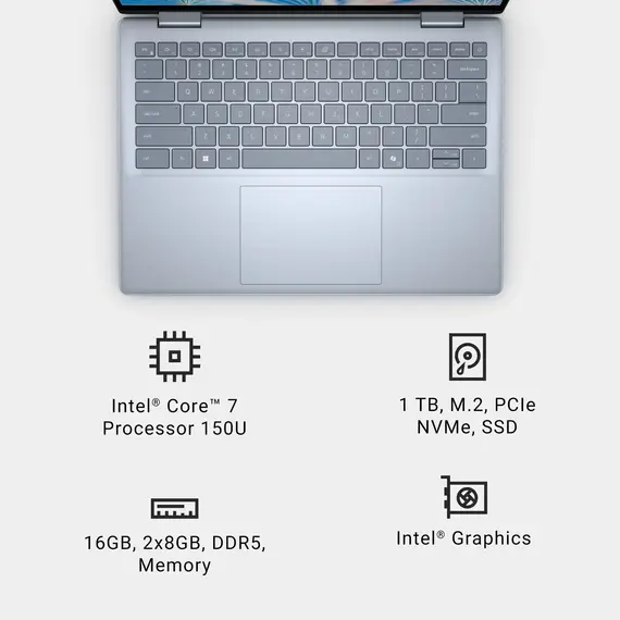 Dell – Inspiron 14” 2-in-1 Touch Laptop – Intel Core 7 Processor – 16GB Memory – 1TB SDD - Ice Blue i7440-7304BLU-PUS, 3 image