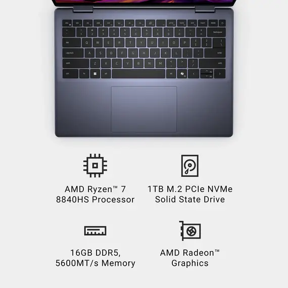 Dell - Inspiron 14 2-in-1 14" IPS LED Touch Screen Laptop - AMD Ryzen 7 with 16GB Memory - 1TB SSD - Midnight Blue, 5 image