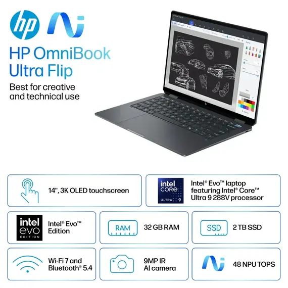 Top ponuda HP - OmniBook Ultra Flip 2-in-1 - Copilot+ PC - 14" 3K OLED Touch-Screen Laptop - Intel Core Ultra 9 - 32G Memory - 2TB SSD - Eclipse Gray, 2 image - LaptopPlaza uvoz i distribucija laptopova, projektora i druge IT opreme
