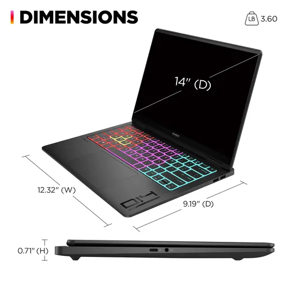 Top ponuda HP OMEN - Transcend 14" 120Hz 3K OLED Gaming Laptop - Intel Core Ultra 7-155H - 16GB Memory - NVIDIA GeForce RTX 4060 - 1TB SSD - Shadow Black, 3 image - LaptopPlaza uvoz i distribucija laptopova, projektora i druge IT opreme