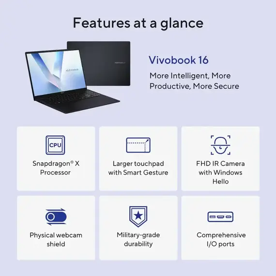 ASUS - Vivobook 16 16" FHD+ Laptop - Copilot+ PC - Snapdragon X with 16GB Memory - 512GB SSD - Quiet Blue, 2 image