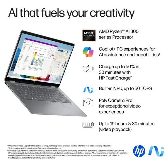 HP - OmniBook X Flip 2-in-1 - Copilot+ PC - 14" 2K Touch-Screen Laptop - AMD Ryzen AI 5 - 16GB Memory - 512GB SSD - Meteor Silver, 3 image