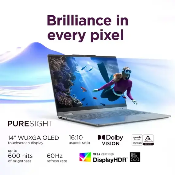 Lenovo - Yoga 7i 2-in-1 - Copilot+ PC - 14" 2K OLED Touchscreen Laptop - Intel Core Ultra 5 Processor - 16GB Memory - 512GB SSD - Luna Grey, 3 image