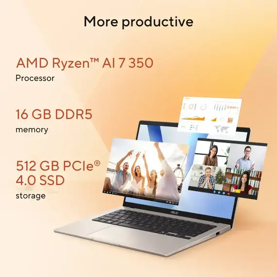 ASUS - Vivobook 14 14" FHD Laptop - Copilot+ PC - AMD Ryzen AI 7 350 with 16GB Memory - 512GB SSD - Platinum Gold, 4 image