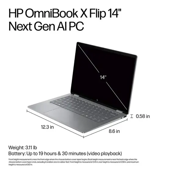 HP - OmniBook X Flip 2-in-1 - Copilot+ PC - 14" 2K Touch-Screen Laptop - AMD Ryzen AI 5 - 16GB Memory - 512GB SSD - Meteor Silver, 5 image