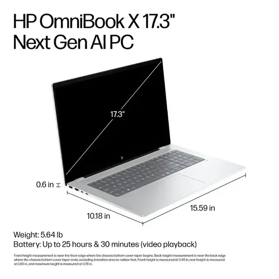 HP - OmniBook X - Copilot+ PC - 17.3" Full HD Touch-Screen Laptop - Intel Core Ultra 7 - 16GB Memory - 1TB SSD - Glacier Silver, 5 image