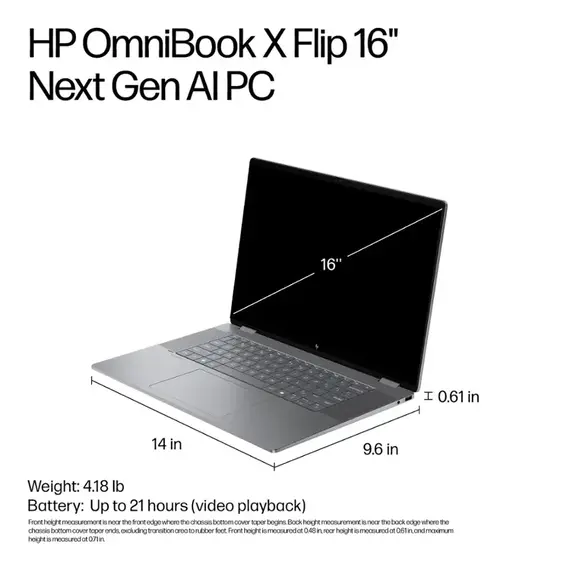 HP - OmniBook X Flip 2-in-1 - Copilot+ PC - 16" 2K Touch-Screen Laptop - AMD Ryzen AI 7 - 24GB Memory - 1TB SSD - Meteor Silver, 5 image