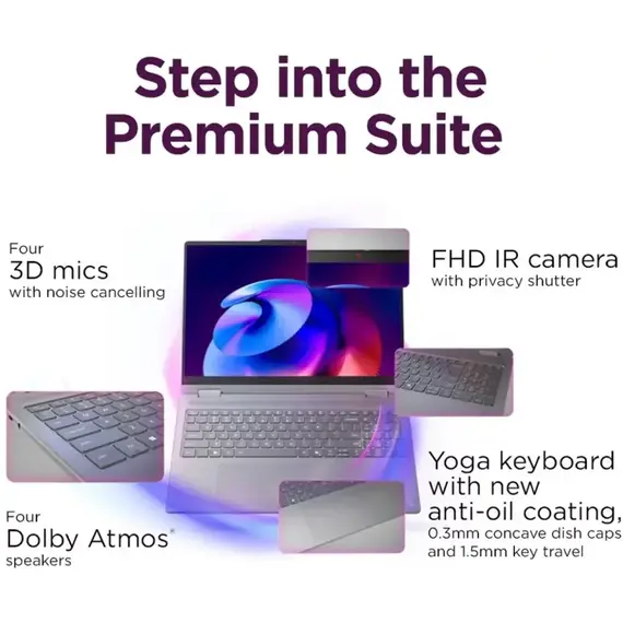 Lenovo - Yoga 7i 2-in-1 - Copilot+ PC - 16" 2K Touchscreen Laptop - Intel Core Ultra 7 Processor - 16GB Memory - 1TB SSD - Luna Grey, 6 image