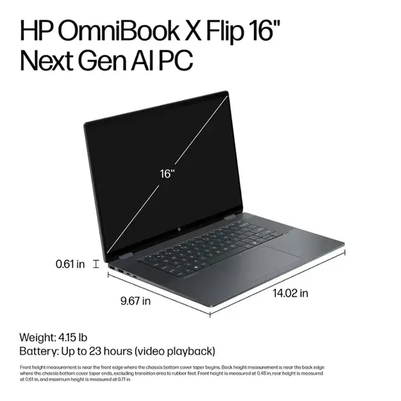 HP - OmniBook X Flip 2-in-1 - Copilot+ PC - 16" 2K Touch-Screen Laptop - Intel Core Ultra 5 - 16GB Memory - 512GB SSD - Eclipse Gray, 6 image