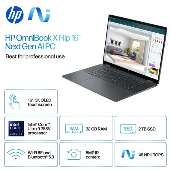 HP - OmniBook X Flip - Copilot+ PC - 16" 3K OLED Touch-Screen Laptop - Intel Core Ultra 9 - 32GB Memory - 2TB SSD - Eclipse Gray, 2 image