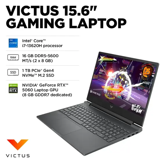 HP - Victus 15.6" 144Hz Full HD Gaming Laptop - Intel Core i7-13620H - 16GB DDR5 Memory - NVIDIA GeForce RTX 5060 - 1TB SSD - Mica Silver, 2 image
