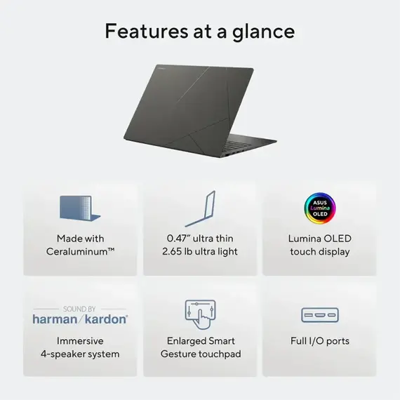 ASUS - Zenbook S 14 14" 3K OLED Touch Screen Laptop - Copilot+ PC - Intel Core Ultra 7 - 32GB RAM - 1TB SSD - Zumaia Gray, 4 image