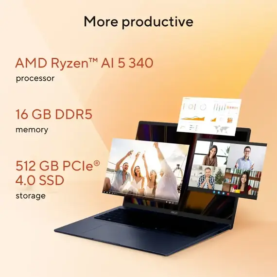 ASUS - Vivobook 16 16" FHD+ Laptop - Copilot+ PC - AMD Ryzen AI 5 340 with 16GB Memory - 512GB SSD - Quiet Blue, 6 image