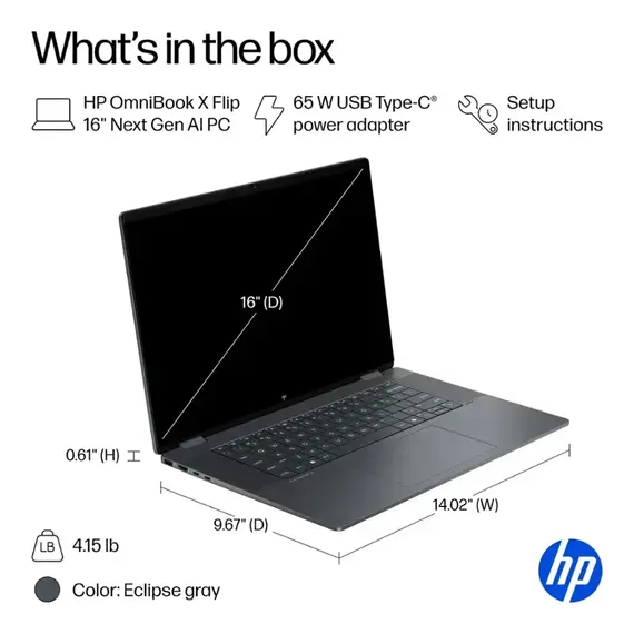 HP - OmniBook X Flip - Copilot+ PC - 16" 3K OLED Touch-Screen Laptop - Intel Core Ultra 9 - 32GB Memory - 2TB SSD - Eclipse Gray, 8 image