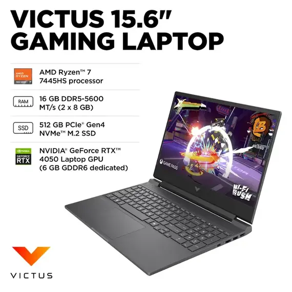 HP - Victus 15.6" 144Hz Full HD Gaming Laptop - AMD Ryzen 7 7445HS - 16GB Memory - NVIDIA GeForce RTX 4050 - 512GB SSD - Mica Silver, 5 image