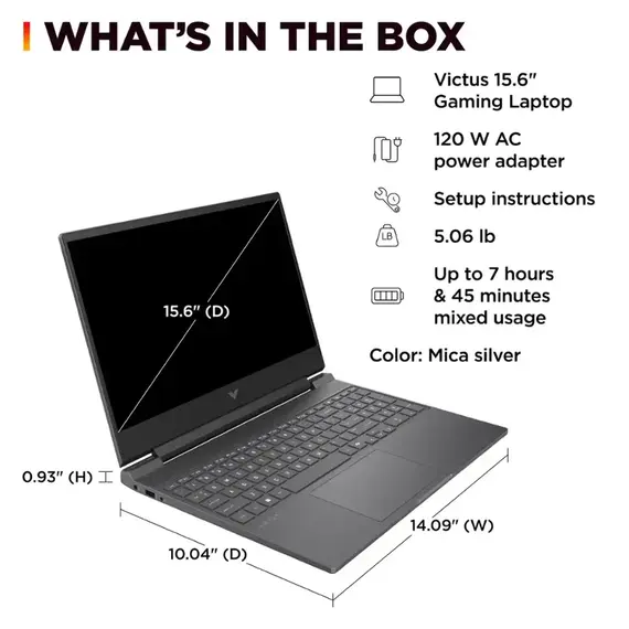 HP - Victus 15.6" 144Hz Full HD Gaming Laptop - AMD Ryzen 7 7445HS - 16GB Memory - NVIDIA GeForce RTX 4050 - 512GB SSD - Mica Silver