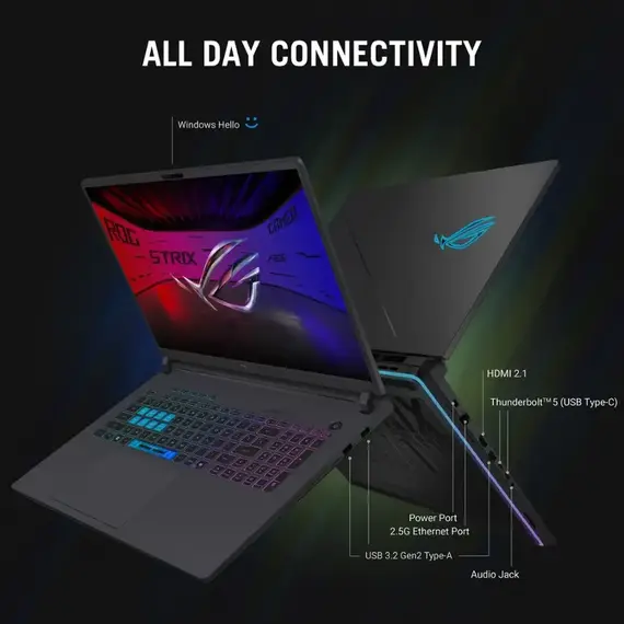 ASUS - ROG Strix G18 18" 2.5K 240Hz Gaming Laptop - Intel Core Ultra 9 HX - 32GB RAM - NVIDIA GeForce RTX 5080 - 2TB SSD - Eclipse Grey, 9 image