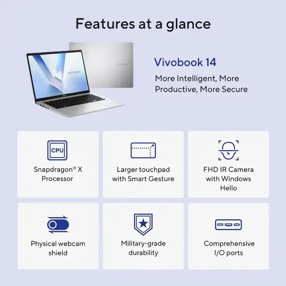 ASUS - Vivobook 14" FHD+ Laptop - Copilot+ PC - Snapdragon X with 16GB Memory - 512GB SSD - Cool Silver, 4 image