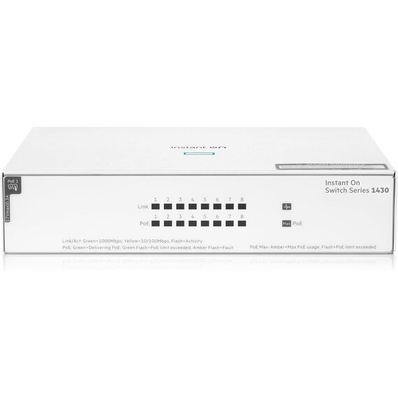 HPE Networking Instant On Switch Series 1430 8-Port Gb Unmanaged Layer 2 Ethernet Switch with PoE | 8X 1G | 8X CL4 PoE (64W) | Fan-Less | US Cord (R8R46A#ABA), Model: 8G PoE, 2 image
