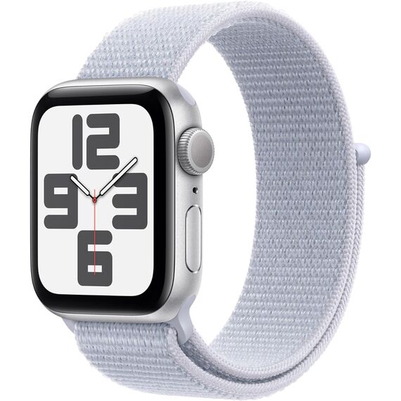 Apple Watch SE (2nd Gen) [GPS 40mm] Smartwatch with Silver Aluminum Case with Blue Cloud Sport Loop One Size. Fitness and Sleep Trackers, Crash Detection, Heart Rate Monitor, Carbon Neutral, Velicina sata: 40mm Case + Small/Medium band, Color: Silver Aluminum Case with Blue Cloud Sport Loop