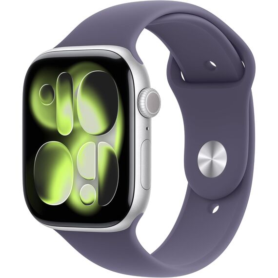 Apple Watch Series 11 [GPS 46mm] Smartwatch with Silver Aluminum Case with Purple Fog Sport Band - M/L. Sleep Score, Fitness Tracker, Health Monitoring, Always-On Display, Water Resistant, Velicina sata: 46mm case + Medium/Large band, Color: Silver Aluminum Case w/ Purple Fog Sport Band